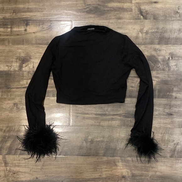 Naked Wardrobe Fly as a Feather Long Sleeve Crop Top Black - Picture 2 of 3